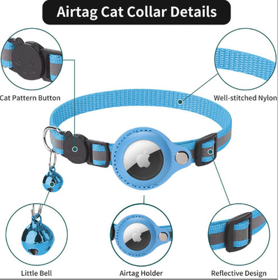 Adjustable Airtag Cat Custom Collar With Silicone Airtag Holder And Bell