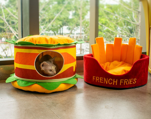 Soft Removable And Washable Hamburger Cat Bed Dot Small Pet Animal Round Donut Calming Small Dog Bed