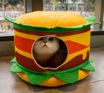 Soft Removable And Washable Hamburger Cat Bed Dot Small Pet Animal Round Donut Calming Small Dog Bed