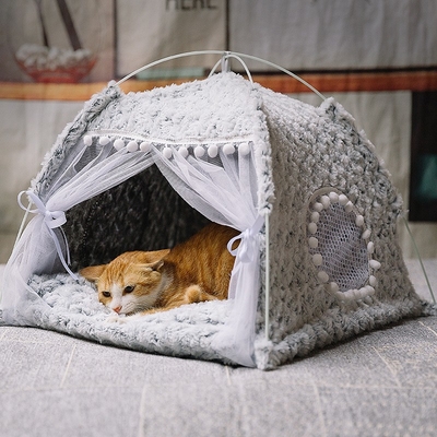 Cat'S Nest Teepee Cat House Semi Enclosed Pet Bed Four Season Dog'S Nest Villa Removable And Washable
