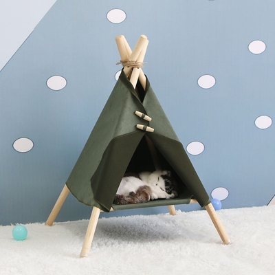 Foldable Triangle Hole Semi Enclosed Cat Raised Bed Camping Off Ground Pet Wooden Bedding