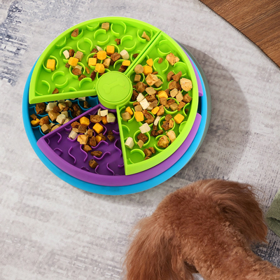 Anti Slip Pet Food Bowls Three Color Round Plate Slow Food For Dog And Cat