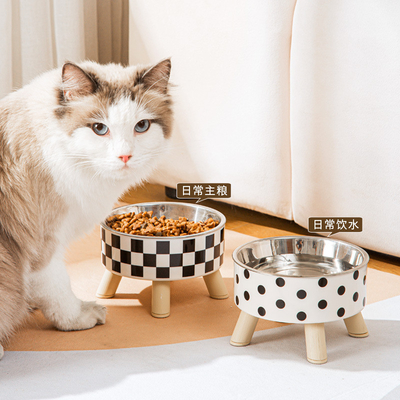 Pet Stainless Steel Elevated Single Bowl Anti-Upset Non-Slip Bowl Large Capacity Anti-Cervical Spine Dog Food Bowl