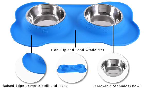 Active Pets Dog Bowl Set Stainless Steel No Spill Mess-Proof Food & Water Dog Food Bowls with Silicone Mat