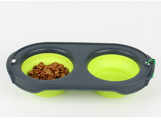 Pet Supplies Dog TEP Folding Portable Silicone Double Bowl Cat Dog Universal Double Bowl